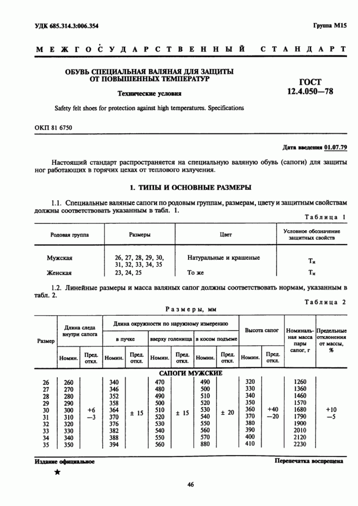 ГОСТ 12.4.050-78 Обувь специальная валяная для защиты от повышенных температур. Технические условия