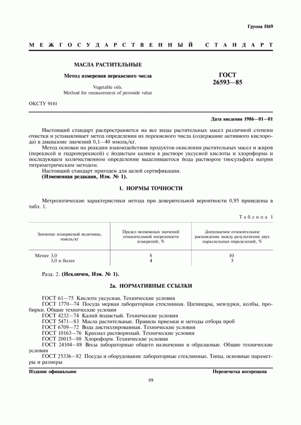 ГОСТ 26593-85 Масла растительные. Метод измерения перекисного числа