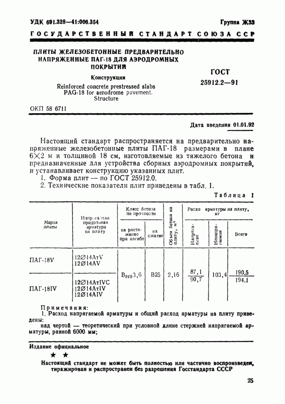 ГОСТ 25912.2-91 Плиты железобетонные предварительно напряженные ПАГ-18 для аэродромных покрытий. Конструкция